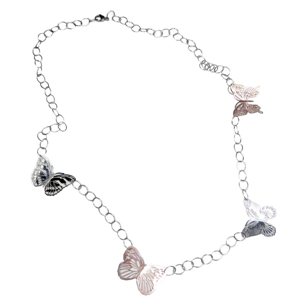 Inox Women's Polished Stainless Steel Necklace with Silver and Copper Butterflie